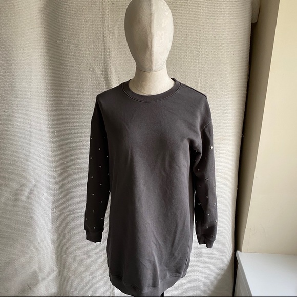 Italian S/M Luxury Sweatshirt Dress Silver Studded - Picture 8 of 8